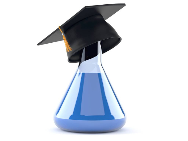 Chemistry flask with mortarboard - Photo, Image