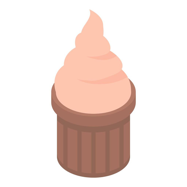 Creamy cupcake icon, isometric style - Vector, Image