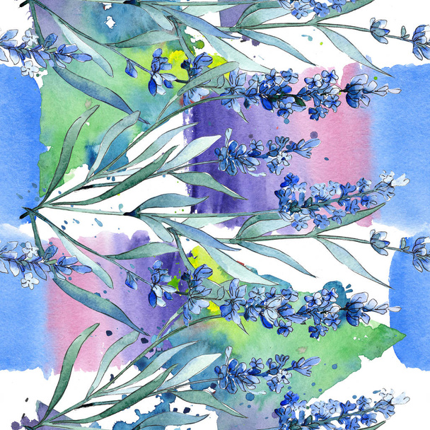 Blue lavender floral botanical flowers. Watercolor background illustration set. Seamless background pattern. - Photo, Image