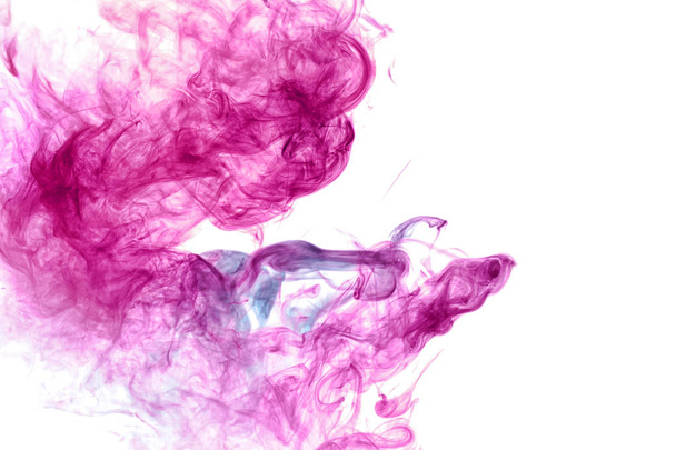 Frozen abstract movement of  explosion smoke multiple blue and pink colors on white background. Background from the smoke of vap - Foto, afbeelding
