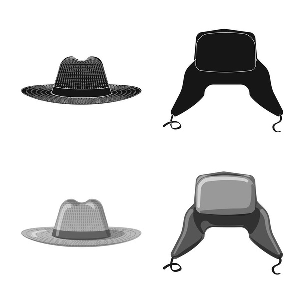 Vector illustration of headgear and cap sign. Set of headgear and accessory stock symbol for web. - Vektor, Bild