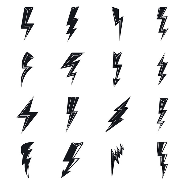 Lightning Bolt Electric ikony zestaw, prosty styl - Wektor, obraz