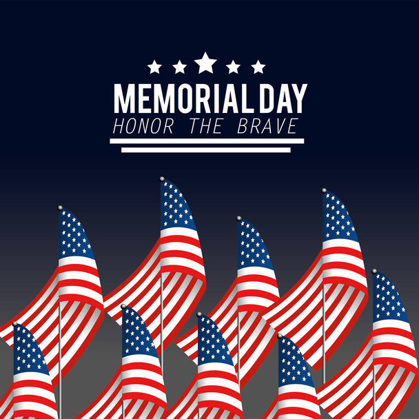 usa flags with stars to memorial day - Vector, Image