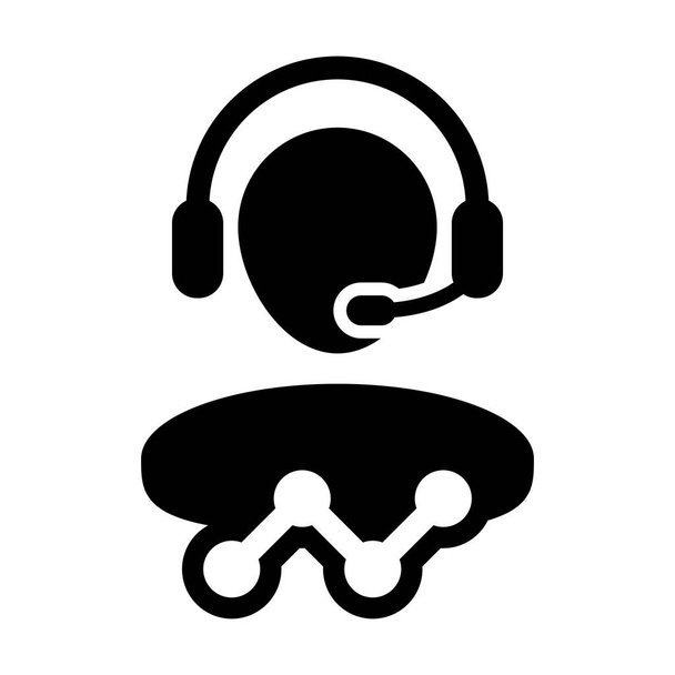 Εικονίδιο υποστήριξη δεδομένων διάνυσμα αρσενικό πελατογράφο υπηρεσία δεδομένων προφίλ είδωλο με ακουστικά και γραμμή γράφημα για online βοηθός στην απεικόνιση εικονόγραμμα γλύφου - Διάνυσμα, εικόνα