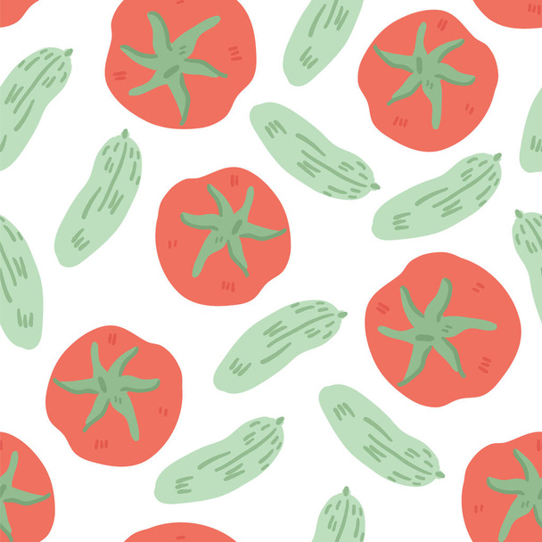 Okurka a bezproblémové vzory z červeného rajčete - Vektor, obrázek