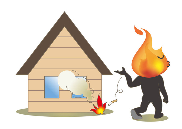 Beware of fire  -  Cigarette littering In front of the house - Vector, Image
