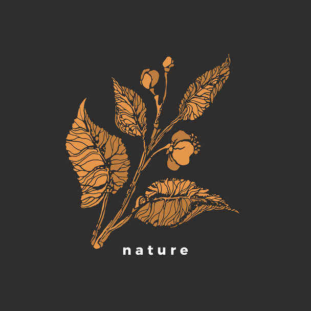 Tea sprout. Vector symbol. Sketch bush, leaf, flower. - Vector, imagen