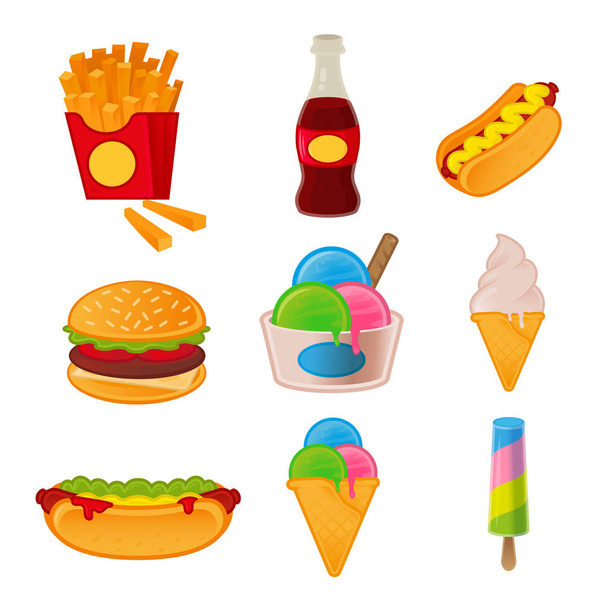 Set icons summer tasty fast food - Vector, Image