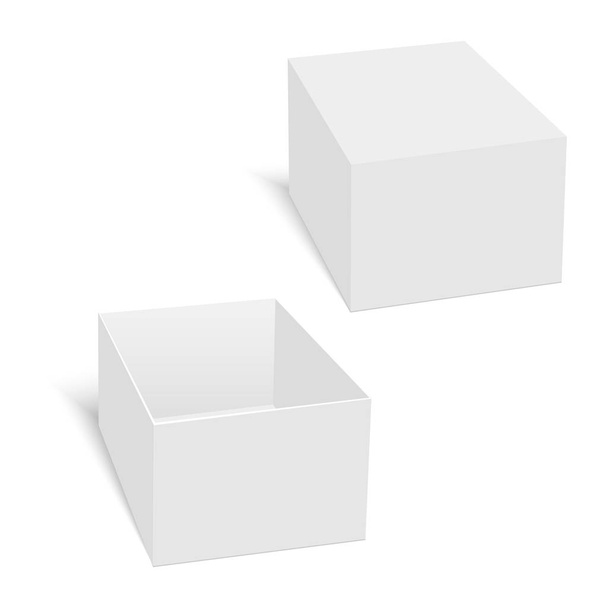 Geopende en gesloten doos mockup. Vector - Vector, afbeelding