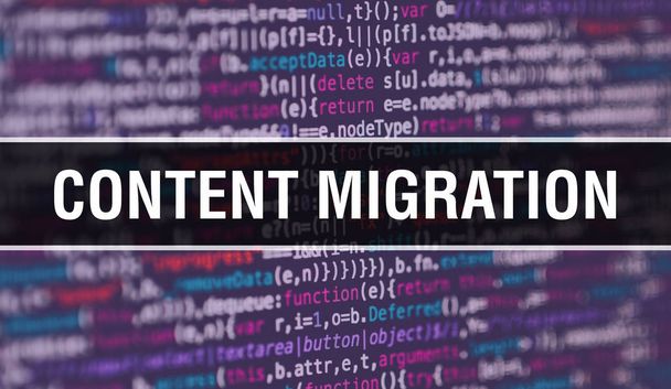 Ilustração do conceito de migração de conteúdo usando código para desenvolvimento
 - Foto, Imagem