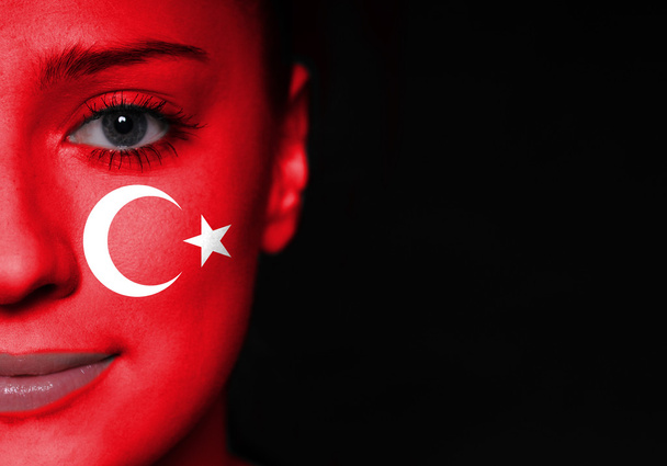 Turkey flag on woman face - Photo, Image