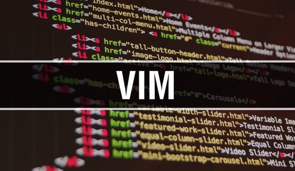 Концептуальная иллюстрация VIM с использованием кода для разработки программ и
  - Фото, изображение