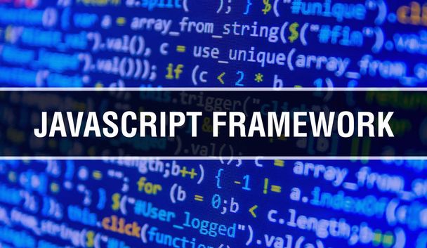 Geliştirmek için kod kullanarak Javascript Framework kavram illüstrasyon - Fotoğraf, Görsel