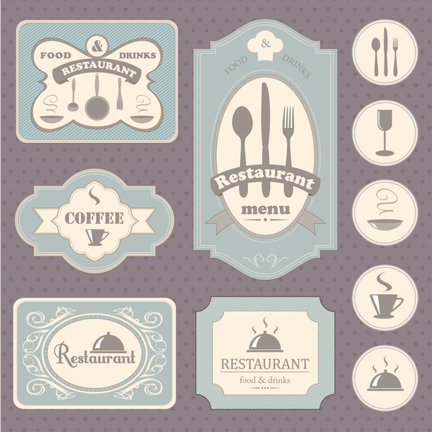 Collection of vintage, retro. coffee and restaurant labels, badges and icons - Vettoriali, immagini