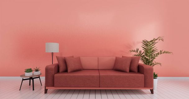 Μοντέρνο σαλόνι εσωτερικό με καναπέ και σε ζωντανό κοραλλιογενές χρώμα  - Φωτογραφία, εικόνα