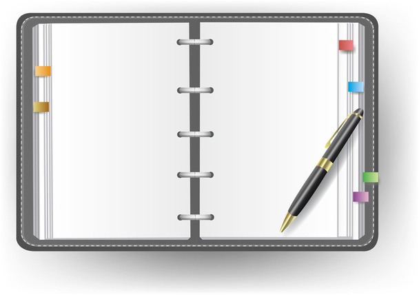 Office diary with no line and a ballpoint pen - Vektör, Görsel