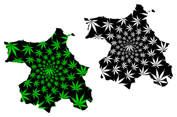 Sinop (Provinces of the Republic of Turkey) map is designed cannabis leaf green and black, Sinop ili map made of marijuana (marihuana,THC) foliage - Vector, Image