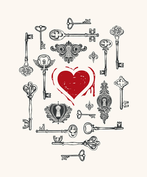 Vector banner on theme of love with old keys - Vektor, obrázek