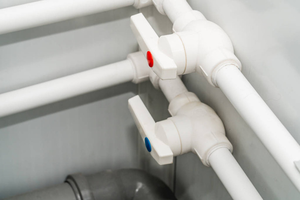 Photo of the established plastic pipes for water - Φωτογραφία, εικόνα