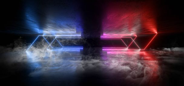 Rauch futuristische Neonlichter Laser lila blau glühend modern re - Foto, Bild