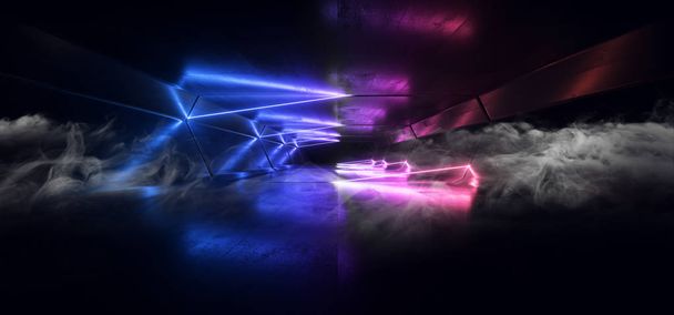 Fumaça futurista luzes de néon laser roxo azul brilhante moderno Re
 - Foto, Imagem
