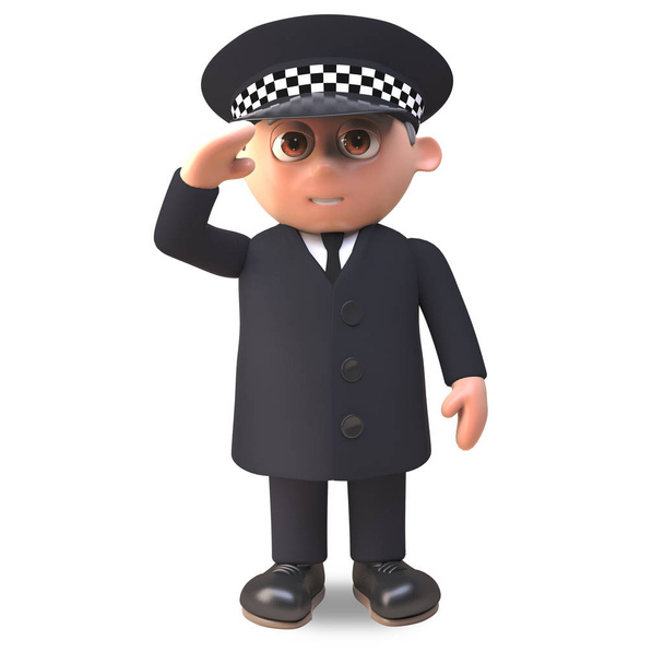 3D Cartoon policjant na służbie w jednolitych wpływów do Salute, ilustracja 3D - Zdjęcie, obraz