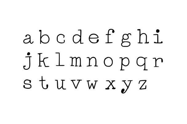 Typewriter style font. Hand-drawn doodly slim lowercase letters set - Vektör, Görsel
