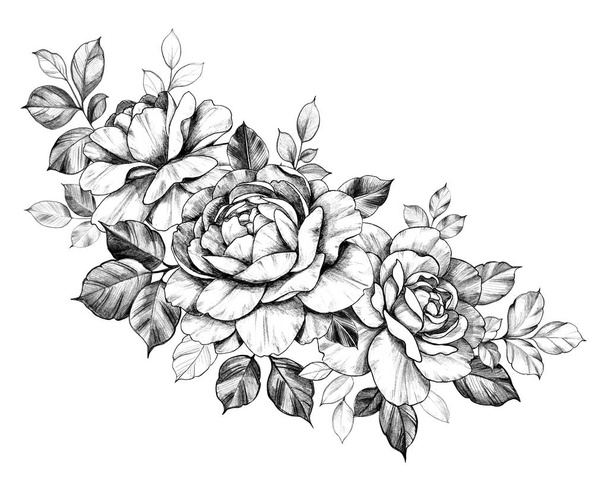 Hand drawn Floral Composition with Rose Flowers  - Φωτογραφία, εικόνα