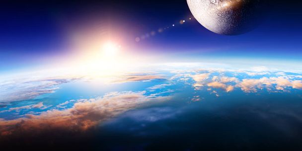 Erde und Mond bei Sonnenaufgang - Foto, Bild
