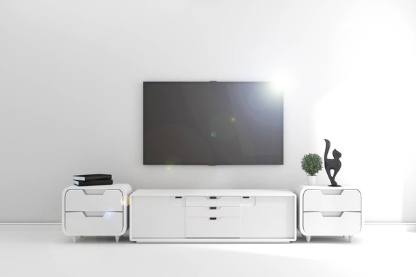 TV in modern empty room,minimal designs. 3d rendering - Foto, Bild