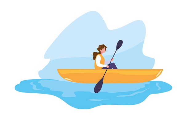 woman with boat and adventure rowing - Vector, Image