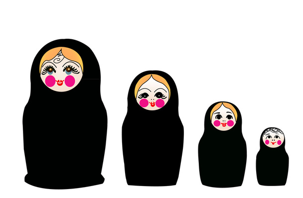 Matruschka-Set zum Islam konvertiert, in schwarzem Tschador, - Vektor, Bild