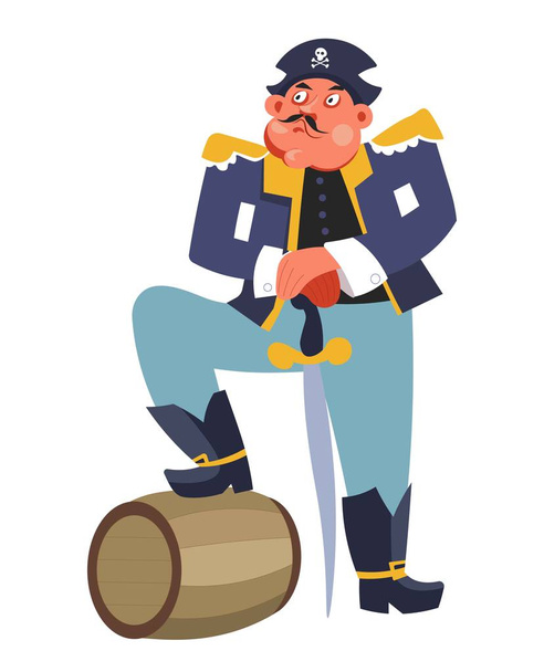 Criminal pirate with rum barrel and sword ship captain - Vetor, Imagem