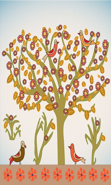 Árvore vetora com pássaros
 - Vetor, Imagem