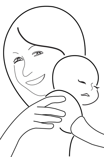 matka a dítě, vektor skica v černé čáry - Vektor, obrázek
