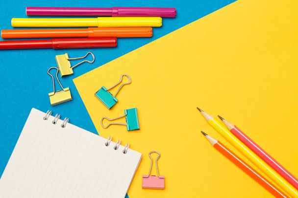 Stationery. School and office supplies on a colored background.  - Foto, Imagem
