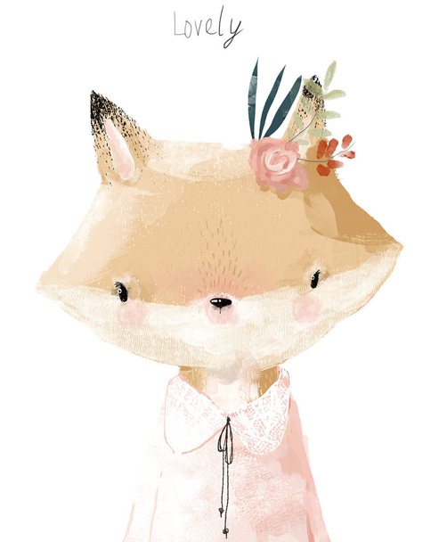 petit dessin animé beau renard avec couronne de fleurs
 - Photo, image