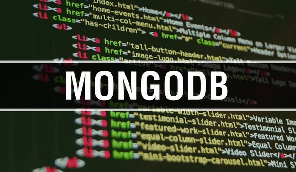 Ilustracja koncepcyjna MongoDB przy użyciu kodu do opracowywania programów  - Zdjęcie, obraz