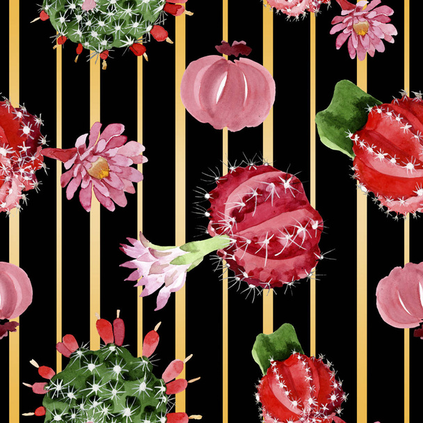 Set illustrazione acquerello cactus rosso e verde. Modello di sfondo senza soluzione di continuità
. - Foto, immagini