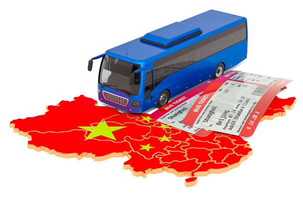 Busreisen in China, Konzept. 3D-Darstellung - Foto, Bild