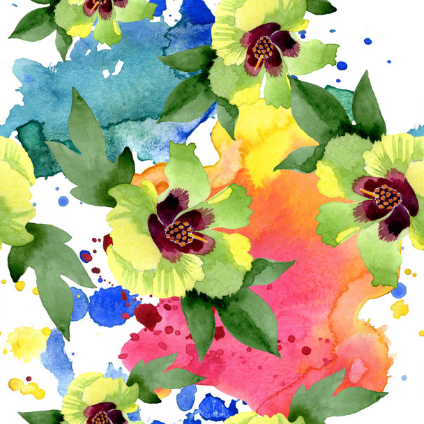 Cotton floral botanical flowers. Wild spring leaf wildflower. Watercolor illustration set. Watercolour drawing fashion aquarelle. Seamless background pattern. Fabric wallpaper print texture. - Valokuva, kuva