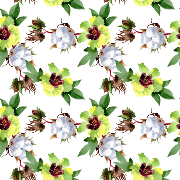 Cotton floral botanical flowers. Wild spring leaf wildflower. Watercolor illustration set. Watercolour drawing fashion aquarelle. Seamless background pattern. Fabric wallpaper print texture. - Photo, Image