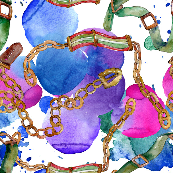 Chain and leather belt sketch fashion glamour illustration in a watercolor style. Watercolour drawing fashion aquarelle. - Fotoğraf, Görsel