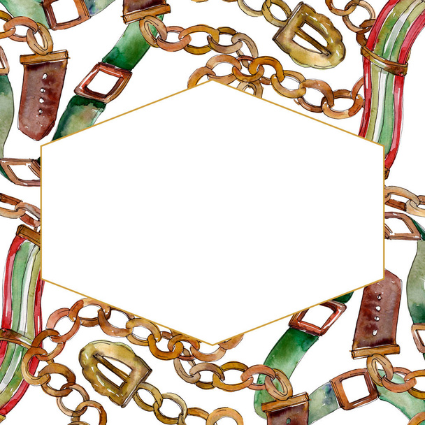 Esbozo de cadena y cinturón de cuero ilustración glamour moda en un estilo acuarela. Acuarela dibujo moda aquarelle
. - Foto, Imagen
