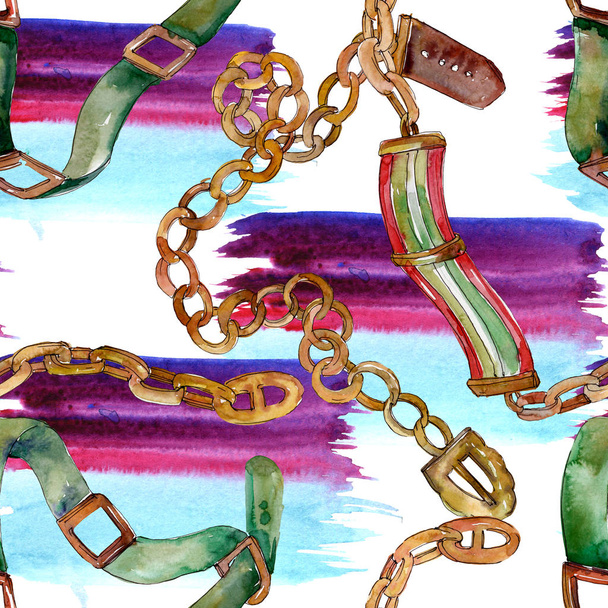 Chain and leather belt sketch fashion glamour illustration in a watercolor style. Watercolour drawing fashion aquarelle. - Фото, изображение