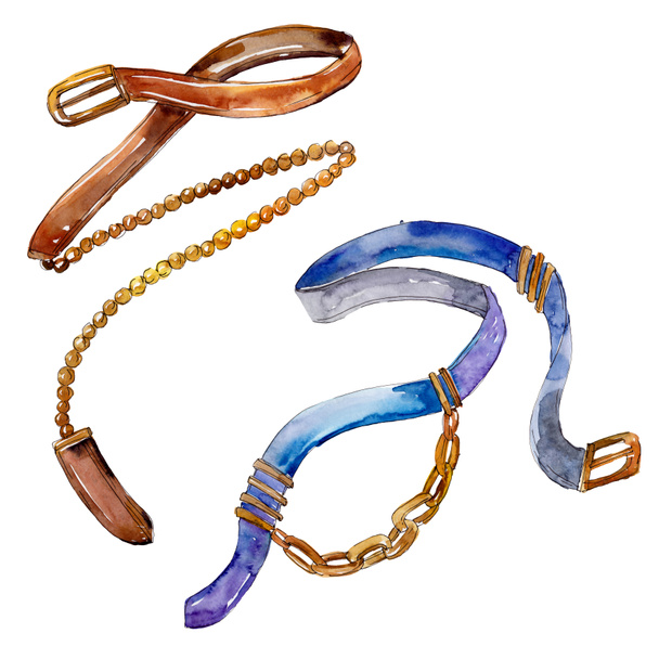 Belt and chain fashion glamour illustration. Accesorios conjunto acuarela
.  - Foto, Imagen