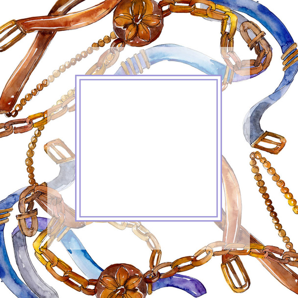 Belt and chain fashion glamour illustration. Accessories watercolor set.  - Фото, зображення