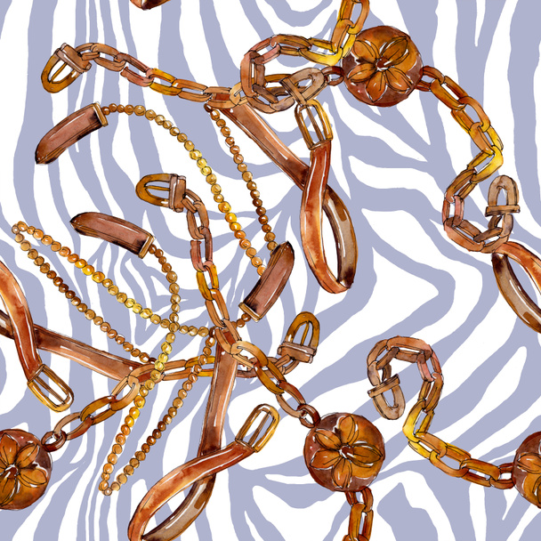 Belt and chain fashion glamour illustration. Accessories watercolor set.  - Valokuva, kuva