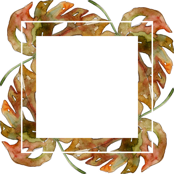 exotischer tropischer hawaiianischer Sommer. Aquarell Hintergrundillustration Set. Rahmen Rand Ornament Quadrat. - Foto, Bild