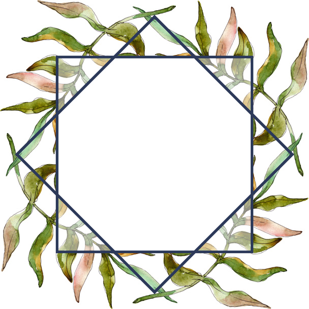 Exotic tropical leaves hawaiian summer. Watercolor background illustration set. Frame border ornament square. - Foto, imagen